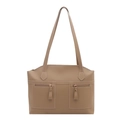 Khaki retro lunchbox tote bag with double zipper pockets and contrast stitching details - Khaki