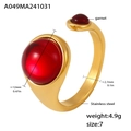 Golden stainless steel garnet open ring with two red round gemstones in minimalist style - US 7 / Gold