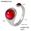 Gold plated stainless steel open ring with double round garnet stones for women - US 7 / Steel