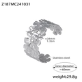 Bracelet jonc large en acier inoxydable argenté avec motifs floraux et dimensions - Style de Fleur en Acier (Z187)