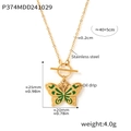 Goldene Edelstahlkette mit grünem Emaille-Schmetterlingsanhänger und Knebelverschluss - 40+5cm / Halskette (P374) / Gold Grün Schmetterling Halskette