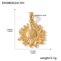 Detail view of 18K gold plated stainless steel sunflower pendant with size dimensions - D93-Sunflower Style (Gold)