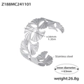 Bracelet jonc ouvert en acier inoxydable argenté avec motifs de feuilles de ginkgo - Style de Feuille de Ginkgo en Acier (Z188)