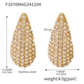 Teardrop stainless steel earrings with zircon inlay in 18K gold PVD finish - Gold White Zirconia
