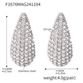 PVD 18K gold plated stainless steel teardrop earrings with shimmering zircons - Silver White Zircon