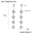 Silver stainless steel spiral tassel earrings with zircon studs for women - Steel Tassel Earrings