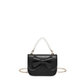 Bolso mini negro con lazo, asa de perlas y cadena dorada para un estilo elegante - Negro