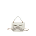 Mini bolso bandolera blanco crema con lazo grande, asa de perlas y cadena dorada - Blanco