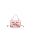 Minibolso rosa con lazo dulce, asa de perlas y correa de cadena dorada fina - Rosa