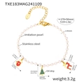 Detail of stainless steel Christmas charm bracelet with pearl chain and oil drip charms - TXE183-Gold Christmas Beaded Multi-Pendant Bracelet