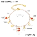 Detailed view of Christmas themed pearl bracelet with festive charms and golden steel chain - TXE185-Gold Imitation Pearl Christmas Element Bracelet