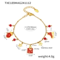 Detail of Christmas enamel charms on a 18K gold-plated stainless steel chain bracelet - Garnet Christmas Multi-Element Bracelet (TXE189)