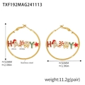 Detail of HAPPY Christmas hoop earrings with colorful enamel, zircon and stainless steel - Christmas HAPPY Earrings (TXF192)