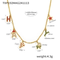 Detailed view of gold HAPPY letter necklace with red star pendant and dimensions - Christmas HAPPY Necklace (TXP192)