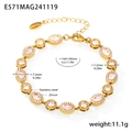 Dettaglio del bracciale in acciaio inossidabile con pietre di zircone e misure tecniche - Stile E571 / Oro