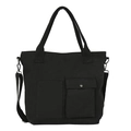 Sac fourre-tout minimaliste en toile noire avec bandoulière réglable et poches utilitaires - Noir