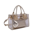 Borsa a mano trasparente in PVC con pochette dorata interna e tracolla regolabile - Oro