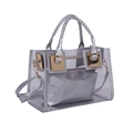 Borsa tote trasparente in PVC argento con pochette interna e finiture in metallo oro - Argento