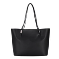 Borsa tote in pelle nera minimalista con scritta fashion in rilievo per il lavoro - Nero