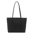 Minimalistische schwarze Shopper-Tasche aus Leder mit feiner Lychee-Textur für Damen - Schwarz
