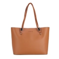 Borsa tote in ecopelle marrone con tracolla lunga e stampa del logo Fashion in nero - Marrone