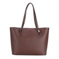 Borsa tote minimalista in pelle testa di moro con scritta FASHION e fibbie argentate - Marrone