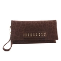 Stylish leopard print crossbody bag with gold rivet accents and wristlet strap - Coffee