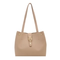 Minimalist beige large capacity tote bag with gold oval buckle and slim shoulder straps - Khaki