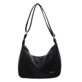 Black large capacity hobo bag in soft leather with adjustable strap by NIUSUTUDIO - Black