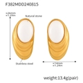 Gold plated stainless steel hoop earrings with natural white oval opal stone insets - Gold Opal Earrings (F382)