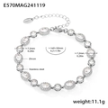 Bracciale in acciaio inossidabile argento con zirconi da 7,2mm e catena regolabile - Stile E570 / Color Acciaio