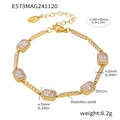 Detailed close-up of a gold stainless steel bracelet with square cubic zirconia inlay - Gold Long Square Zircon (E573) / Gold