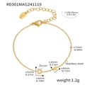 Macro view of gold stainless steel bracelet with letter D zircon charm and heart pendant - Gold Letter D Bracelet (RE001)