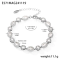 Bracciale a catena in acciaio inossidabile placcato oro 18K con zirconi e chiusura regolabile - Stile E571 / Color Acciaio