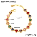 Détail d'un bracelet en acier titane avec zircons en forme de cœur multicolores 15+3cm - Bracelet en Zircone de Couleur Mixte Cœur (E556) / Or