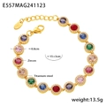 Vue détaillée du bracelet en acier titane avec zircons colorés et spécifications de taille - Bracelet en Zircone de Couleur Mixte Ronde (E557) / Or