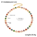 Vue détaillée du collier en zircon en forme de cœur avec dimensions en acier doré - Collier en Zircone de Couleur Mixte Cœur (P1769) / Or