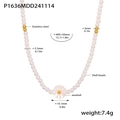 Collier minimaliste en perles de coquillage avec pendentif marguerite en acier - Grande Marguerite Perle De Coquille (P1636)