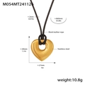 Collar largo ajustable con colgante de corazón y cordón de cuero negro en acero dorado - Dorado