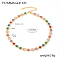 Gold stainless steel necklace with multi-colored zircon stones and lobster clasp - Round Mixed Color Zirconia Necklace (P1768) / Gold