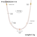 Collier en perles de coquillage marguerite, acier inoxydable doré, 400 plus 50mm - Moyenne Marguerite Perle De Coquille (P1636)