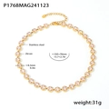Luxurious gold stainless steel necklace with sparkling circular cubic zirconia accents - Round White Zirconia Necklace (P1768) / Gold