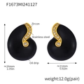 Water drop earrings with black enamel oil drip and zircon in gold stainless steel - Gold Black Enamel