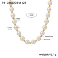 Elegant 12mm shell pearl and gold stainless steel bead necklace measuring 430mm in length - Artificial Pearl Necklace (P1055) / 12mm / Gold