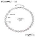 Polished silver stainless steel tennis necklace with sparkling round zircon crystals - Round White Zirconia Necklace (P1768) / Steel