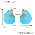 Blue oil drip teardrop earrings in PVD gold plated stainless steel with zircon - Gold Blue Enamel