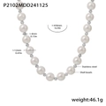 Elegant 12mm shell pearl beaded necklace with stainless steel spacers and 430mm chain - Artificial Pearl Necklace (P1055) / 12mm / Steel
