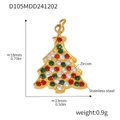 Macro detail of Christmas tree pendant in gold stainless steel with zircon stones - Gold Christmas Tree Pendant (D105)