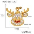 Detailed macro view of a 14mm golden Christmas reindeer charm with zircon inlay - Gold Christmas Elk Pendant (D106)