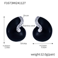 Irregular black and white enamel earrings in gold PVD stainless steel with zircons - Silver-toned Black Enamel
